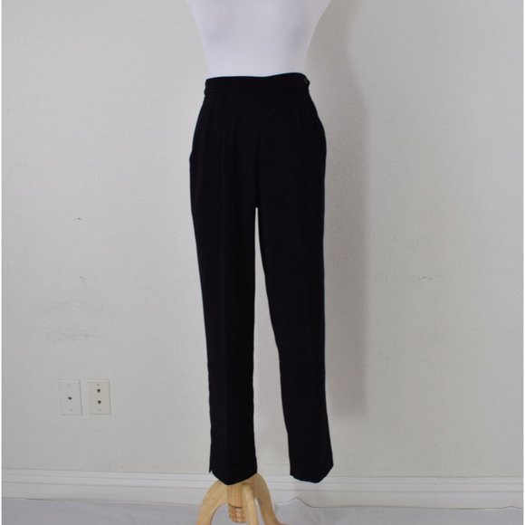 Vintage 80s Black Pleated Polyester/Spandex pants size 6P | 24-30 waist - Picture 2 of 9